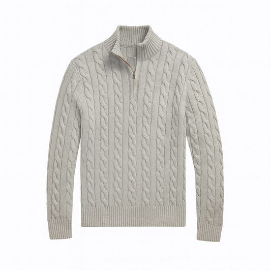Chunky Cable-Knit Cotton Quarter-Zip Sweater
