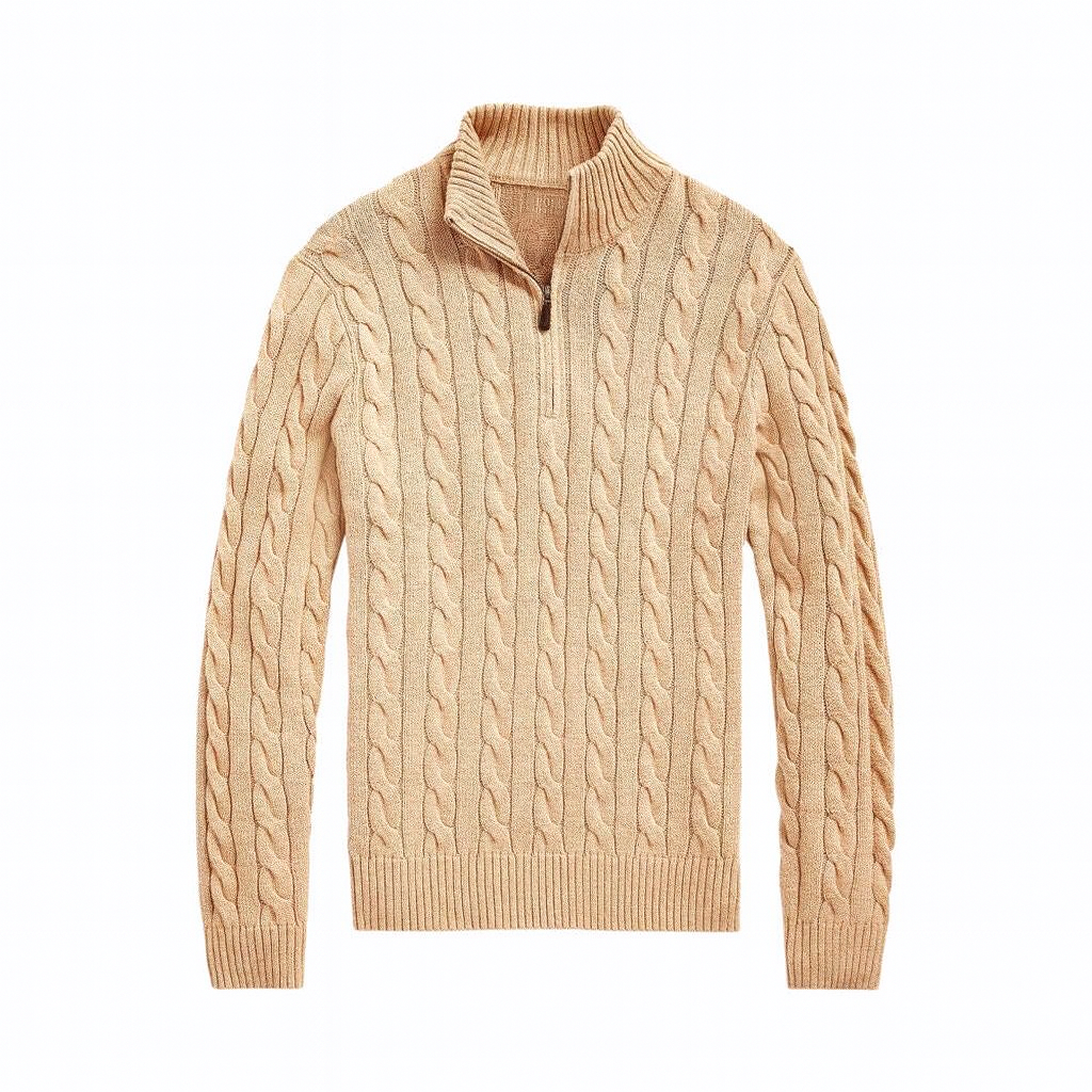Chunky Cable-Knit Cotton Quarter-Zip Sweater