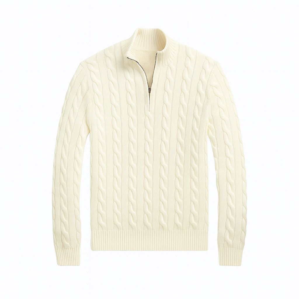 Chunky Cable-Knit Cotton Quarter-Zip Sweater