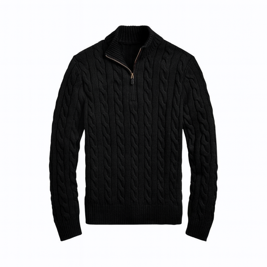 Chunky Cable-Knit Cotton Quarter-Zip Sweater